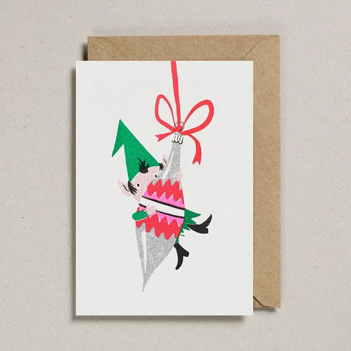 Bauble Elf Christmas Card