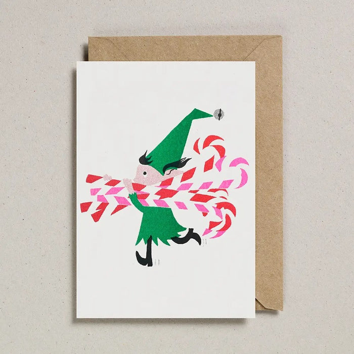 Candy cane Elf Christmas Card