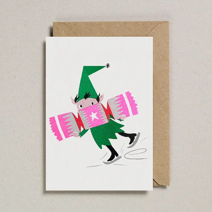 Cracker Elf Christmas Card