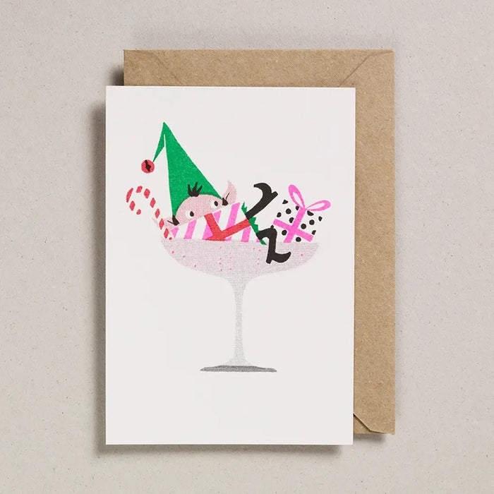 Champagne Elf Christmas Card