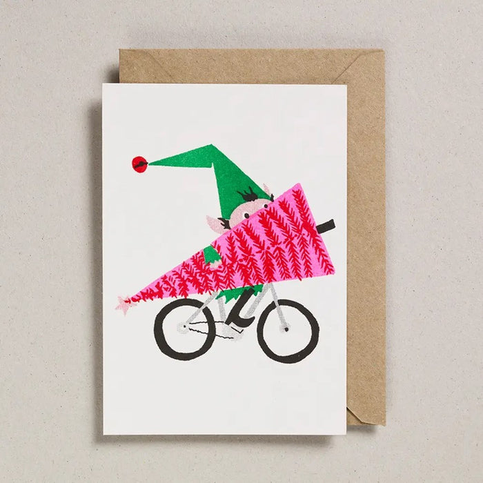 Elf On Bike Christmas Card