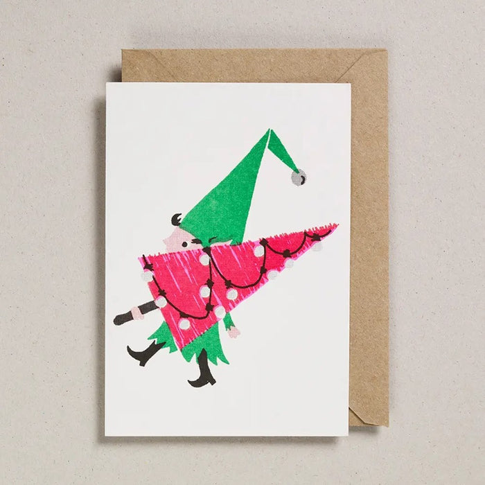 Fairy Light Tree Elf Christmas Card