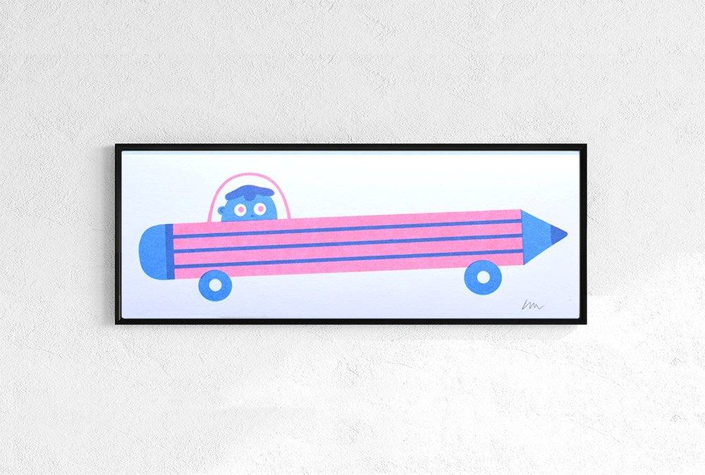 Mini Pencil Car Risograph Print