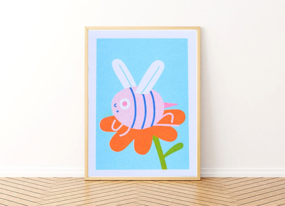 Mini Bee Risograph Print