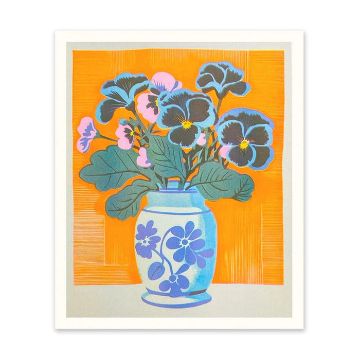 Pansies in a Vase Riso Print (12x10)