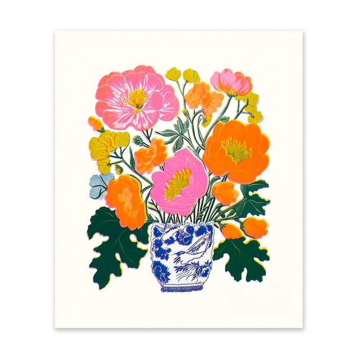 Orange & Pink Peonies Riso Print (12x10)