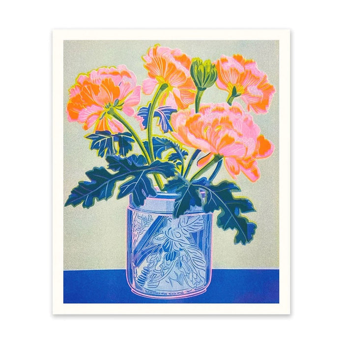 Neon Peonies Riso Print (12x10)