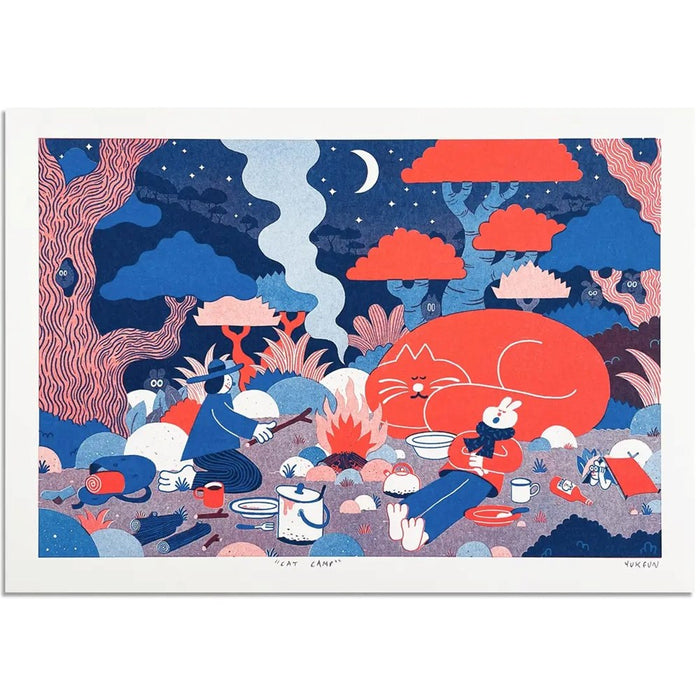 Cat Camp Riso Art Print