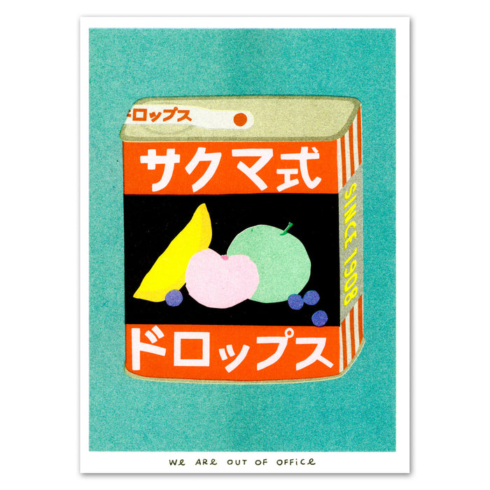 A Risograph Print of A Tin Can of Sakuma Drops