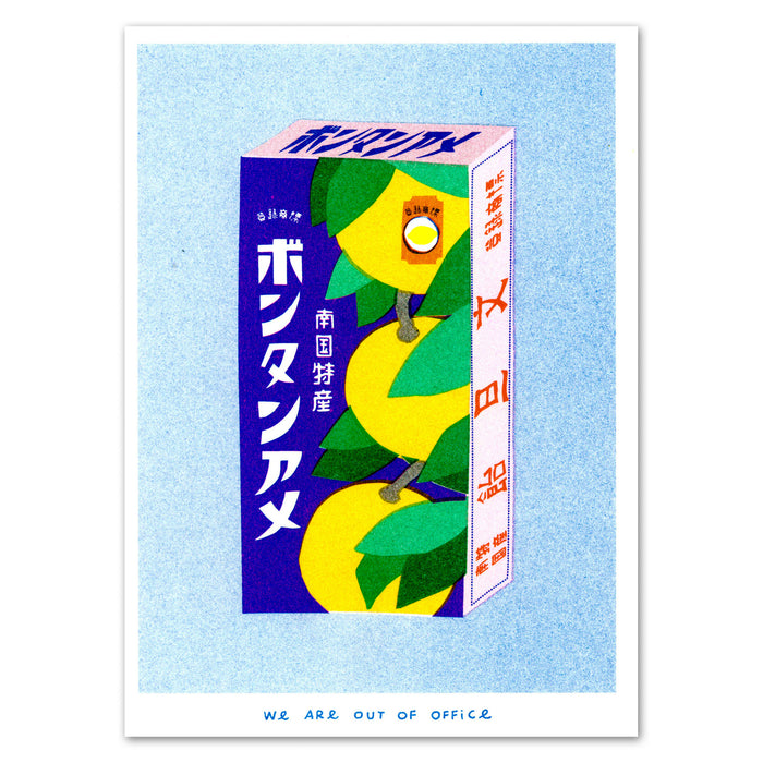 A Risograph Print of A Package with Japanese Powdery Candy