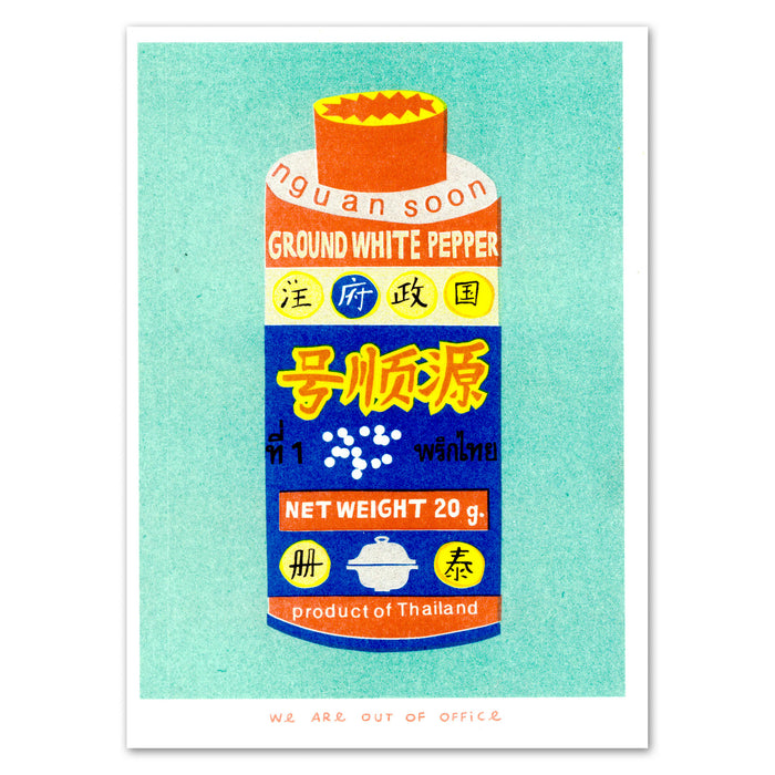 A Risograph Print of A Can of Ground White Pepper