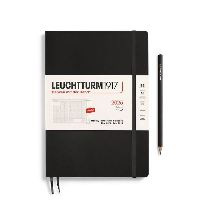 Monthly Planner & Notebook Composition (B5) 2025 - 16 Months Softcover - Black