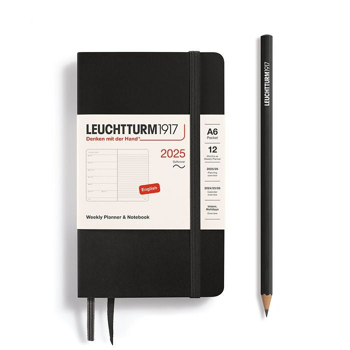 Weekly Planner & Notebook Pocket (A6) 2025, Softcover - Black