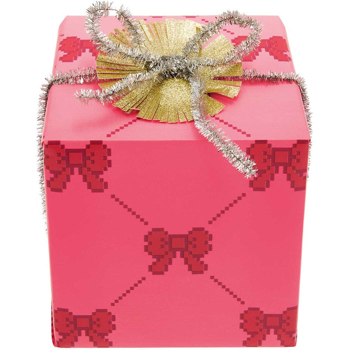 Wrapping Paper Pixel Bows Neon Pink