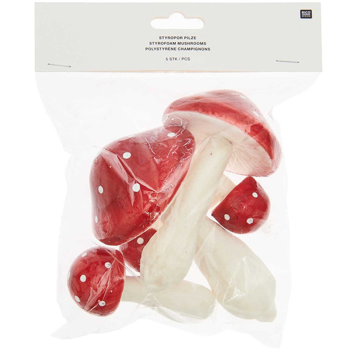 Decorative Mushrooms Styrofoam Red/White 5 Pcs