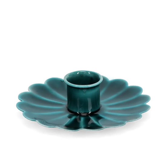 Enamel flat flower candle holder - Blue