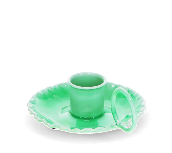 Enamel chamberstick candle holder - Green