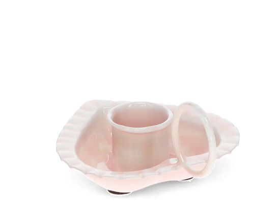 Enamel heart-shaped chamberstick candle holder - Pink