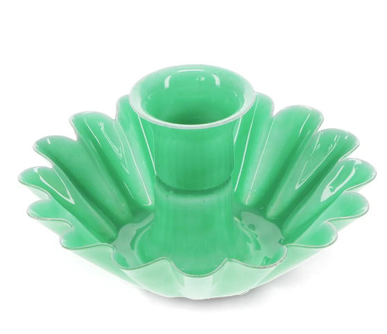 Enamel cupped flower candle holder - Green