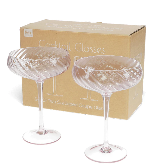 Scalloped coupe cocktail glasses (set of 2) - Pink