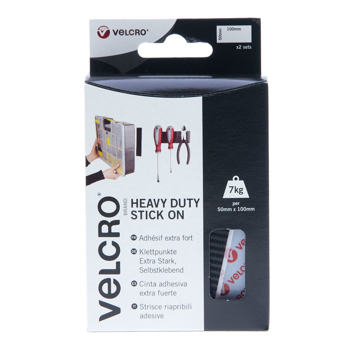 VELCRO® Brand Heavy Duty Stick On Strips Hook & Loop 50mm x 100mm