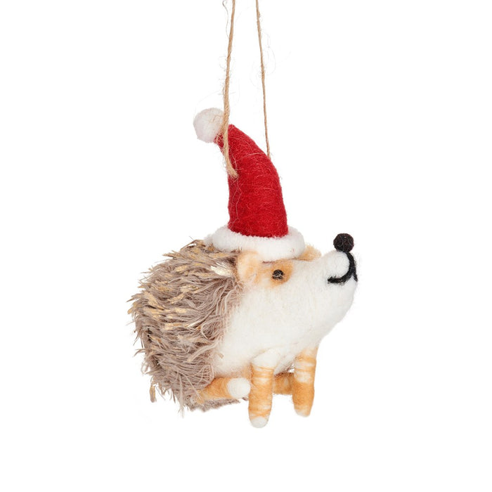 Hedgehog In Santa Hat Felt Decoration