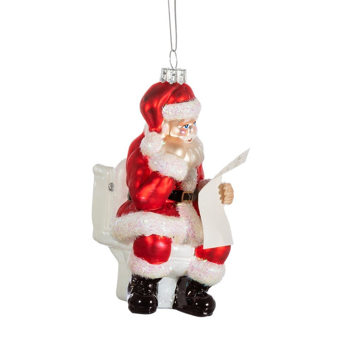 Santa On The Loo Shaped Bauble