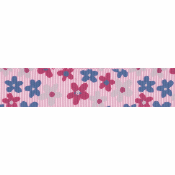 Grosgrain - 5m x 15mm - Flowers - Light Pink